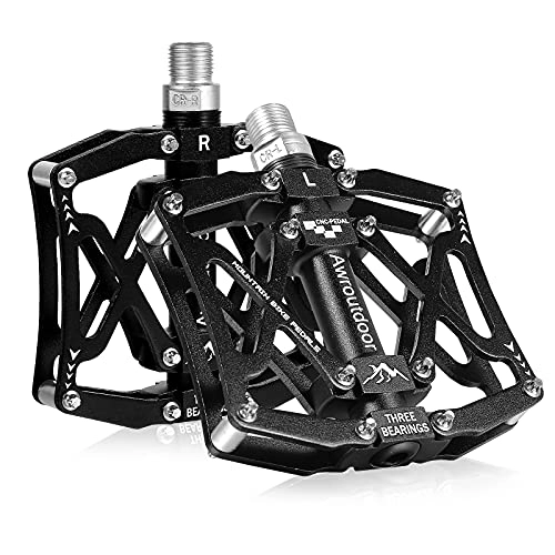 Mountain Bike Pedal : Bike Pedals, Awroutdoor Bicycle Pedals Aluminum, 9 / 16" MTB BMX Pedals with Sealed 3 Bearing, Mountain Bike Flat Pedals Anti-Slip, Cycling Bikes Pedals Fits for BMX, E-bike Road Bike Trekking Bike.