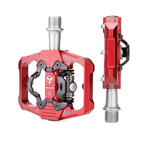 Mountain Bike Pedal : Bike Pedals Bicycle Lock Pedal 2 In 1 With Free Cleat For SPD MTB Road Aluminum Anti-slip Sealed Bearing Lock Mountain Bike Pedals (Color : Red)