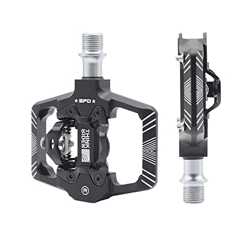 Mountain Bike Pedal : Bike Pedals Bicycle Lock Pedal 2 In 1 With Free Cleat For SPD MTB Road Aluminum Anti-slip Sealed Bearing Lock Mountain Bike Pedals (Color : THK Black)