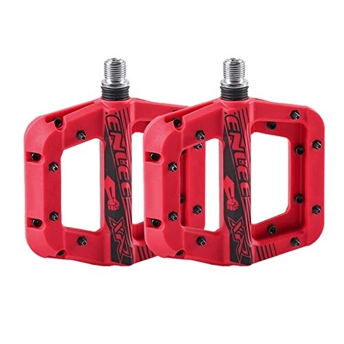Mountain Bike Pedal : Bike Pedals Bicycle Pedals Shockproof Mountain Bike Pedals Non-Slip Lightweight Nylon Fiber Bicycle Platform Pedals For MTB 9 / 16 Inches Bike Pedal (Color : Red)