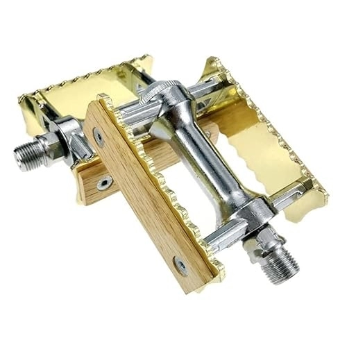 Mountain Bike Pedal : Bike Pedals Bicycle Pedals Ultralight Bike Aluminum Alloy MTB Road Bike Cycling Classical Retro Wooden Styles Non-slip Pedals Mountain Bike Pedals (Color : Gold)