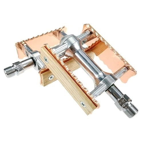 Mountain Bike Pedal : Bike Pedals Bicycle Pedals Ultralight Bike Aluminum Alloy MTB Road Bike Cycling Classical Retro Wooden Styles Non-slip Pedals Mountain Bike Pedals (Color : Rose Gold)