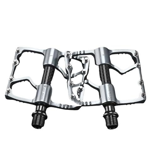 Mountain Bike Pedal : Bike Pedals Carbon Fiber Pedal Road Bicycle Pedal 3 Bearing Aluminum Alloy Anti-skid Mountain Bicycle Pedal Bicycle Accessories Mtb Pedals (Color : 098 Silver 3 Bearing)