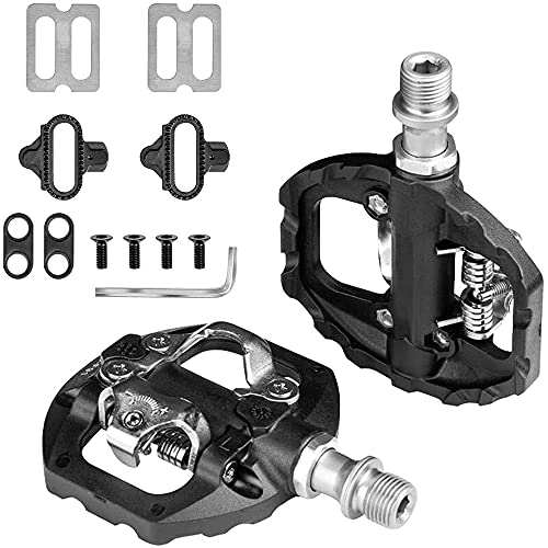 Mountain Bike Pedal : Bike Pedals Cleat Set, Bicycle Dual Platform Pedals Compatible with Shimano SPD Mountain Clipless Pedals, for Indoor Exercise Bike Spin Bike And All Bikes With 9 / 16" Axles