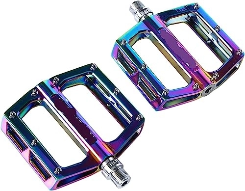 Mountain Bike Pedal : Bike Pedals，Cycling Pedals， Bicycle Pedals, Oil Slick Mountain MTB Platform Aluminum Road Bearing Anti-Silp Folding Bicycle Parts (Color : Rainbow)