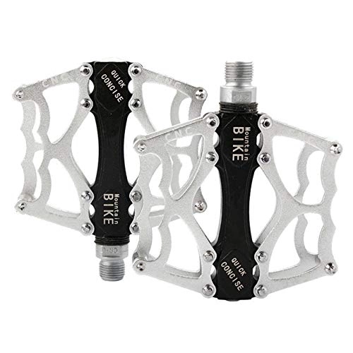 Mountain Bike Pedal : Bike Pedals, Lightweight Lubrication Aluminum Alloy Pedal with Double Sided Anti Slip Nails for Mountain Road Trekking Bike, Silver