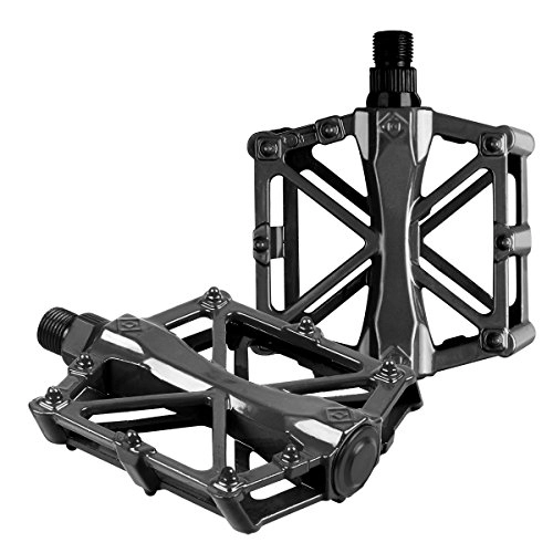 Mountain Bike Pedal : Bike pedals - Mountain Bike Pedals - Aluminum CNC Bearing Bicycle Pedals - Road Bike Pedals with 16 Anti-skid Pins - Lightweight Platform Pedals - 9 / 16" Spindle Bike Pedal for BMX / MTB Bike Black