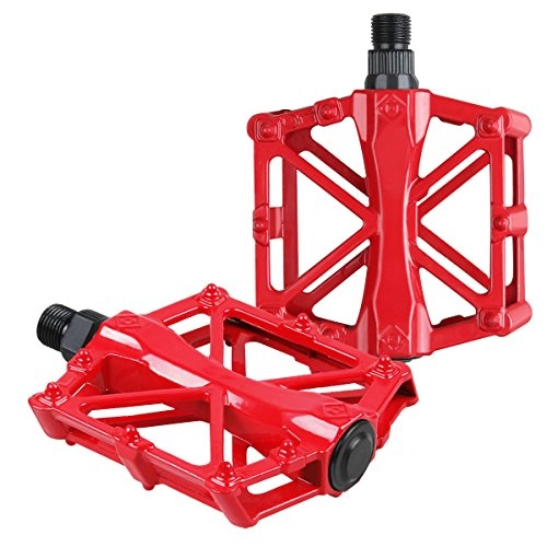 Mountain Bike Pedal : Bike pedals - Mountain Bike Pedals - Aluminum CNC Bearing Bicycle Pedals - Road Bike Pedals with 16 Anti-skid Pins - Lightweight Platform Pedals - 9 / 16" Spindle Bike Pedal for BMX / MTB Bike Red