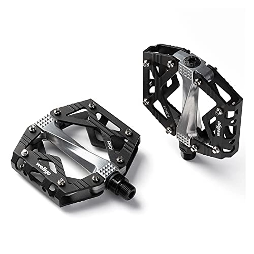 Mountain Bike Pedal : bike pedals Mountain Bike Pedals Platform Bicycle Flat Alloy Pedals 9 / 16" Sealed Bearings Pedals Non-Slip Alloy Flat Pedals (Color : Wellgo black)