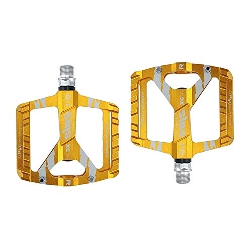 Mountain Bike Pedal : Bike Pedals, Mtb Pedals 1 Pair Ultra-Light Bicycle MTB Road Mountain Bike Pedals Aluminum Alloy Anti-Slip Universal Bicycle Pedals For Bike Accessories (Color : Gold)