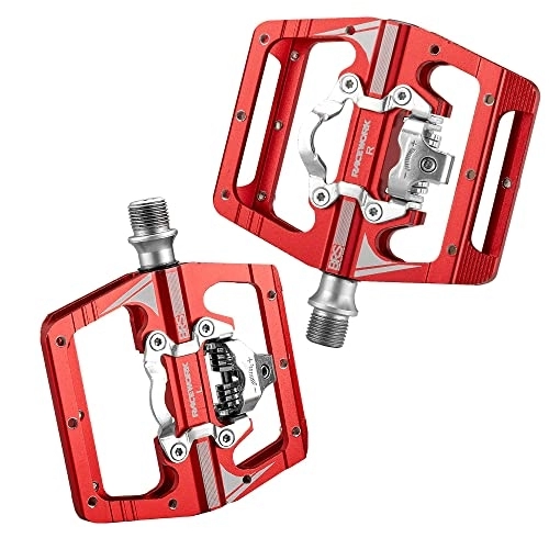 Mountain Bike Pedal : Bike Pedals Mtb Pedals For Bicycle Clip Automatic Pedals Platform Mountain Bike Mixed Footrest Double Function Power Meter Mountain Bike Pedals (Color : Red)
