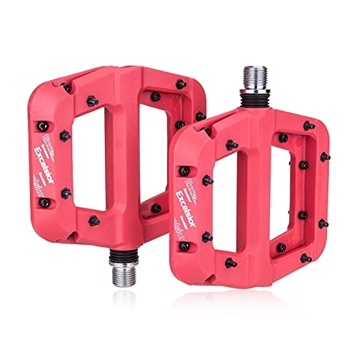 Mountain Bike Pedal : Bike Pedals Nylon Fiber Bicycle Pedal Ultralight Wide Bearing Pedal Flat Platform Pedals 9 / 16 Inch Bearing Pedals Mountain Bike Pedal Cycling Bike Pedals (Color : Red)