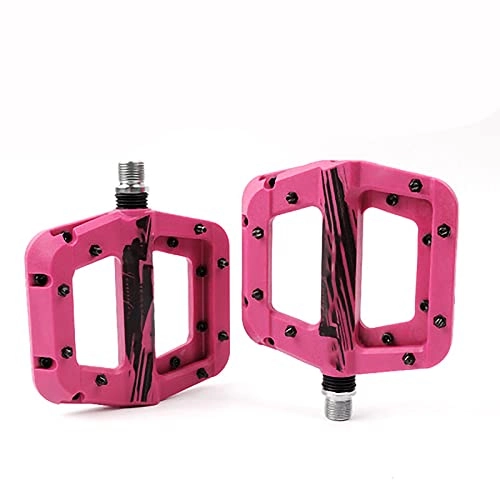 Mountain Bike Pedal : Bike Pedals, Nylon Fiber Large Tread Mountain Bike Pedals, Cleats To Distinguish Bicycle Accessories From Left To Right, Off-Road Riding, Pink