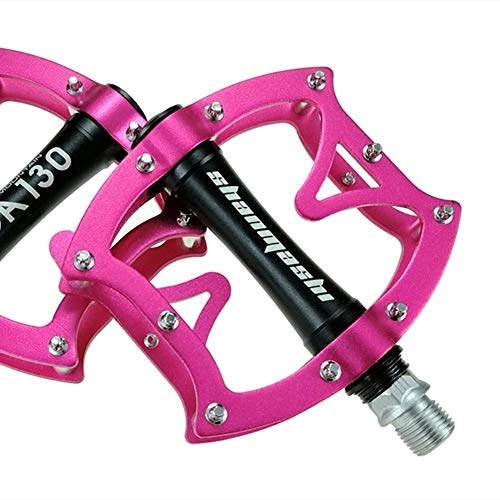 Mountain Bike Pedal : Bike Pedals, Platform Bike Pedals Double Mountain Bicycle Pedals Cycling Flat Pedals Orange Pink Red Offering Durability and Stability (Color : Pink, Size : One size)