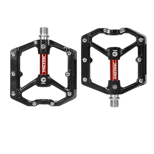 Mountain Bike Pedal : Bike Pedals Reflective Bike Pedals Ultralight Aluminum Sealed Bearings Road Bmx Mtb Pedals Non-Slip Bicycle Pedals Mountain Bike Pedals (Color : Black and Red)