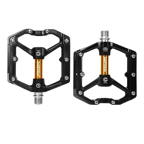 Mountain Bike Pedal : Bike Pedals Reflective Bike Pedals Ultralight Aluminum Sealed Bearings Road Bmx Mtb Pedals Non-Slip Bicycle Pedals Mountain Bike Pedals (Color : Black Gold)