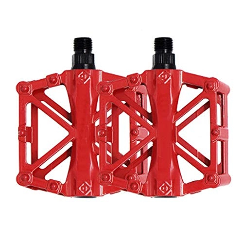 Mountain Bike Pedal : Bike PedalsBike Pedals Bicycle Parts Sport Mountain Road Bicycle Flat Platform Cycling Aluminum Alloy Safe, light, strong and durable (Color : Red)