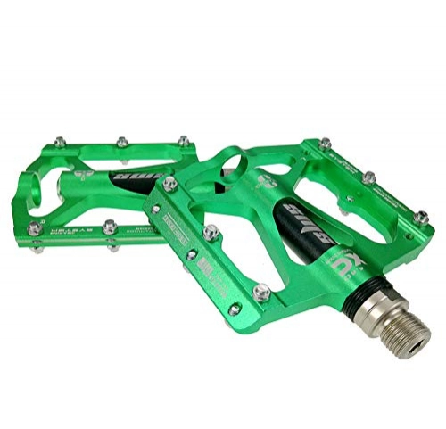Mountain Bike Pedal : BIKERISK Bike Pedals Flat Cycle Pedals Wide Platform Aluminium Bicycle Pedal for MTB BMX Road Bike, CNC 3 Sealed Bearings 9 / 16 inch, with Anti-skid Screws, Green