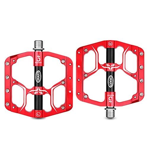 Mountain Bike Pedal : BIKERISK Flat Bike Pedals MTB Road 3 Sealed Bearings Bicycle Pedals Mountain Bike Pedals Wide Platform pedales mtb accessories, Red