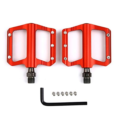 Mountain Bike Pedal : BIKERISK Mountain Bike Bearing Pedals 9 / 16 inch Spindle Aluminum Alloy Flat Platform for BMX MTB Road Bicycle, Red