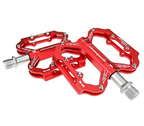 Mountain Bike Pedal : BIKERISK Mountain Bike Pedals Cr-Mo CNC Machined 9 / 16 Cycling Sealed 3 Bearing Pedals, Red