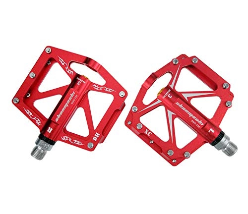 Mountain Bike Pedal : BIKERISK Mountain Bike Pedals MTB, Road Bicycle, BMX, Injection Aluminum Body, Cr-Mo CNC Machined 9 / 16" Screw thread Spindle, Three Pcs Ultra Sealed bearings, Red
