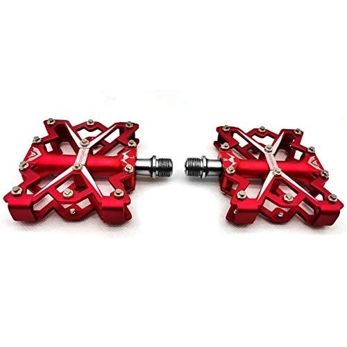 Mountain Bike Pedal : BINCIBH Road Bike Pedals, Bike Pedals 3 Bearings Mountain Bike Pedals Platform Bicycle Flat Alloy Pedals 9 / 16" Pedals Non-Slip Alloy Flat Pedals (Color : Red)