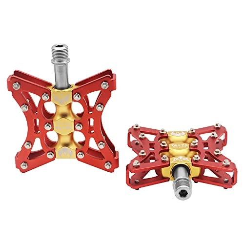 Mountain Bike Pedal : BINCIBH Road Bike Pedals, Bike Pedals One Pair Mtb Mountain Bike Pedal Anti-skid Ultralight Bicycle Pedals Pegs For Bicycle Accessories (Color : Golden and red)