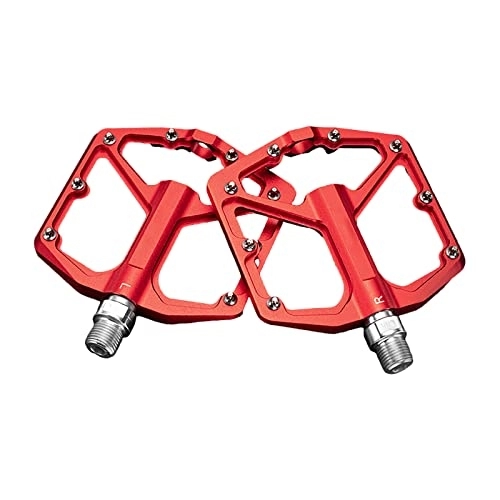 Mountain Bike Pedal : BINTING Bike Pedals Lightweight Aluminum Alloy with Removable Anti-Skid Nails for Mountain, Road, Folding Bicycle, 1Pair Pedals, Red