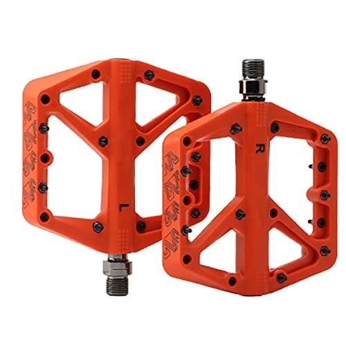 Mountain Bike Pedal : BINTING Bike Pedals Nylon Fiber Pedals Non-Slip Lightweight with Cleats for Mountain, Road, Folding Bicycle, Orange