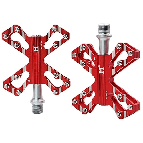 Mountain Bike Pedal : BINTING Bike Pedals with Anti Skid Pins Lightweight Aluminum Alloy Platform Pedal for BMX, Mountain, Road, Folding Bicycle, Red
