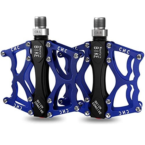 Mountain Bike Pedal : Blue Bike Pedals MTB Pedals - Mountain Bike Pedals of Aluminum Alloy with Non-Slip and 3 Bearings Design, 9 / 16 Bicycle Platform Pedals for Most of Mountain Bikes, Road Bikes