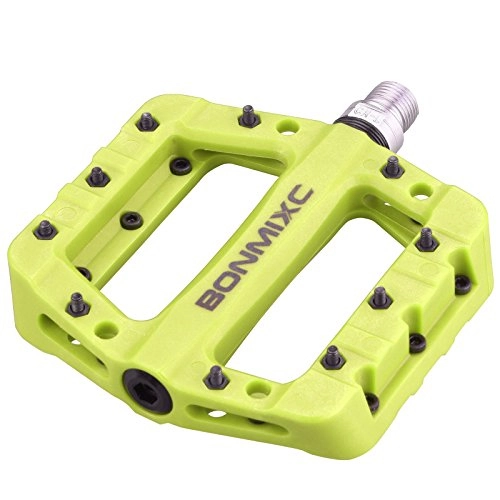 Mountain Bike Pedal : BONMIXC Composite Mountain Bike Pedals Wide Platform Bicycle Pedals Lightweight Bike Pedals Lime Green 9 / 16" Thread