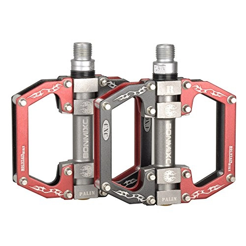 Mountain Bike Pedal : BONMIXC Mountain Bike Pedals Flat Cycling Pedals Aluminum Alloy Road Bike Pedals Red Sealed Bearing 9 / 16 Thread