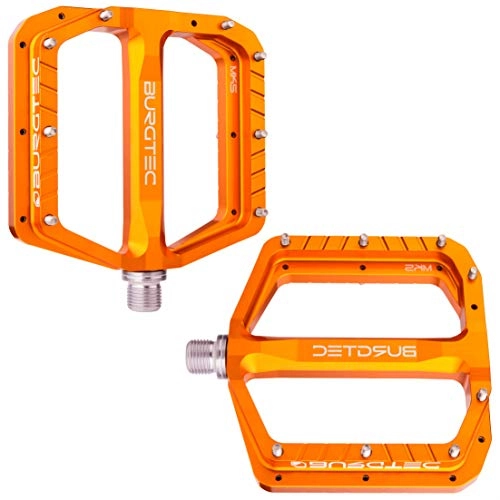 Mountain Bike Pedal : Burgtec Penthouse MK5 Flat Steel Axle MTB Pedals - Orange, Pair / Mountain Bike Wide Platform Trail Enduro Downhill Dirt Jump Freeride Cycling Part Cycle Ride Sticky Grip Pin Bicycle Component 9 / 16