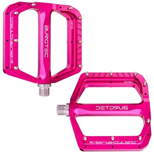 Mountain Bike Pedal : Burgtec Penthouse MK5 Flat Steel Axle MTB Pedals - Pink, Pair / Mountain Bike Wide Platform Trail Enduro Downhill Dirt Jump Freeride Cycling Part Cycle Ride Sticky Grip Pin Bicycle Component 9 / 16