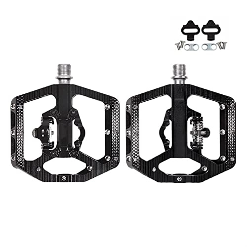 Mountain Bike Pedal : BUYYUB Anti-slip Mountain Bike Pedals, 3 Bearing Platform Compatible with SPD Dual Function Sealed Clipless, Aluminum 9 / 16" with Road Pedals