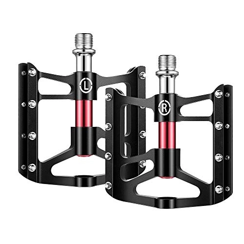 Mountain Bike Pedal : CATAZER Bicycle Pedals 3 Bearings Mountain Bike Pedals Platform Bicycle Flat Aluminum Alloy Pedals 9 / 16" (Black)