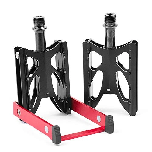 Mountain Bike Pedal : CBDJNT Bicycle pedals PD-M72 with foot support road folding truck Palin bearing ankle / folding car special support pedal / black red
