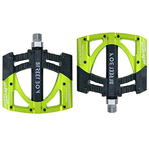 Mountain Bike Pedal : CBPE Bike Pedals, 2 Bearings Mountain Bike Pedals Platform Bicycle Flat Alloy Pedals 9 / 16", Fits for Mountain Bike, Road Bicycles, BMX Bike, Green