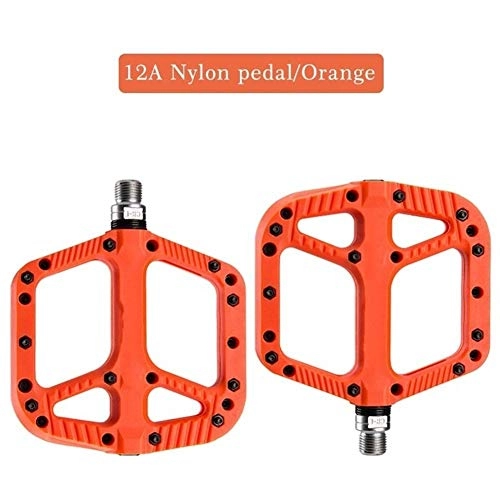 Mountain Bike Pedal : CHENGTAO Bicycle Pedal Road BMX Mountain Bike Flat Pedals Nylon Multi-Colors MTB Cycling Sports Ultralight Accessories 355g (Color : 12a orange)
