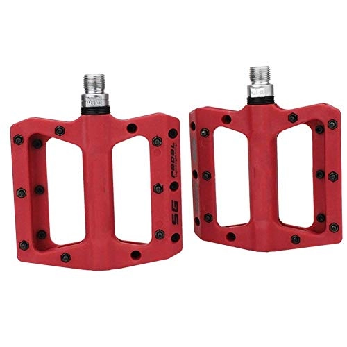 Mountain Bike Pedal : CHENGTAO Bicycle Pedals Nylon Fiber Ultra-light Mountain Bike Pedal 4 Colors Big Foot Road Bike Bearing Pedals Cycling Parts (Color : RED)