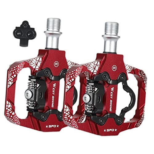 Mountain Bike Pedal : chiwanji MTB Mountain Bike Pedals, Aluminum 9 / 16′′ 3 Sealed Bearings Double Sided Dual Platform for SPD Road Touring Riding, Red