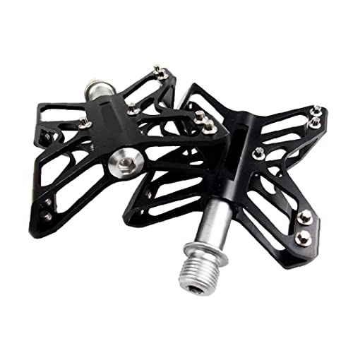 Mountain Bike Pedal : Chtom Mountain Bike Pedals Road Bicycle Flat Aluminum Alloy CNC Machined Anti-Skid Pins Accessories 2PCS (Color : Black)
