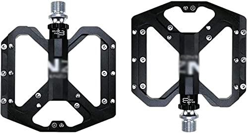Mountain Bike Pedal : CHYOOO Bike Pedals 9 / 16" Cycling Wide Platform Flat Pedals for Road Bike 3 Bearings Non-Slip Waterproof Dustproof, Total 18 pins per pedal side offer you plenty of grip and stability(Noir)