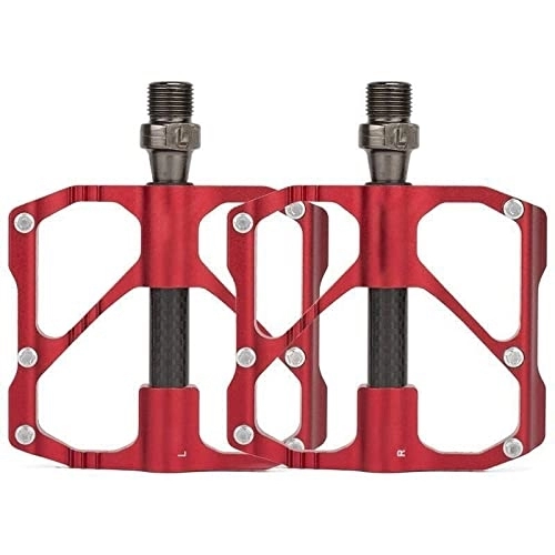 Mountain Bike Pedal : CJSTORE MTB Road Mountain Bike Pedals Bicycle Pedals, 3 Sealed Lightweight Non-Slip Bearings Carbon Fiber Axle Tube Aluminum Alloy Surface with Removable Anti-Skid Nails, Red Pair (Size : A)