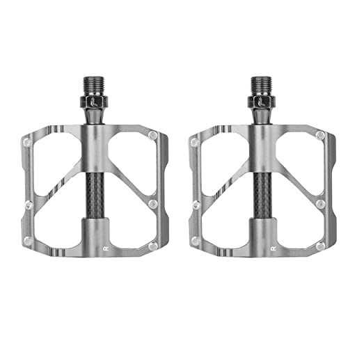 Mountain Bike Pedal : CJSTORE MTB Road Mountain Bike Pedals Bicycle Pedals, 3 Sealed Lightweight Non-Slip Bearings Carbon Fiber Axle Tube Aluminum Alloy Surface with Removable Anti-Skid Nails, Titanium Color Pair