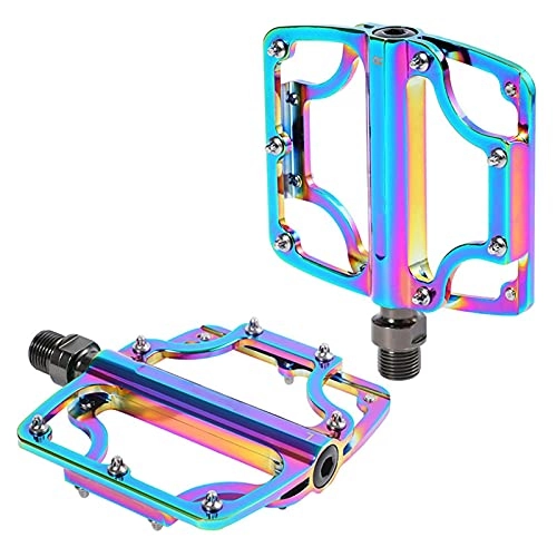 Mountain Bike Pedal : Colorful Bike Pedal, Mountain Road Bicycle Flat Pedal with 14 Non-Slip Nails, Universal Lightweight Aluminum Alloy Platform Pedal for Bike Accessory