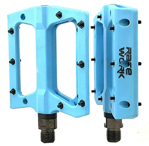 Mountain Bike Pedal : Concise Composite Flat MTB Mountain Bicycle Pedals Nylon Fiber Big Foot Road Bike Bearing pedales mtb (Color : Blue)
