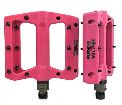 Mountain Bike Pedal : Concise Composite Flat MTB Mountain Bicycle Pedals Nylon Fiber Big Foot Road Bike Bearing pedales mtb (Color : Pink)